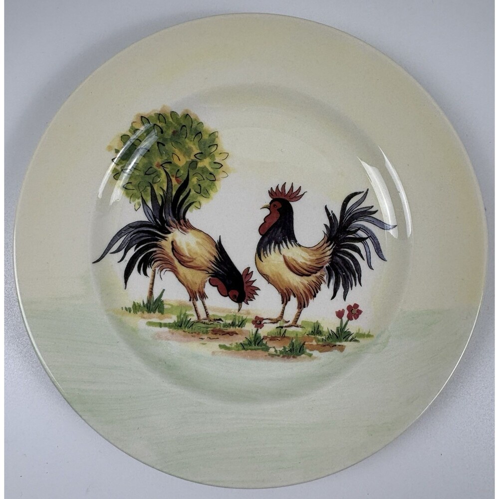 Shannonbridge Ireland Potteries 7.75” Plate Roosters Chickens Irish Pottery EUC